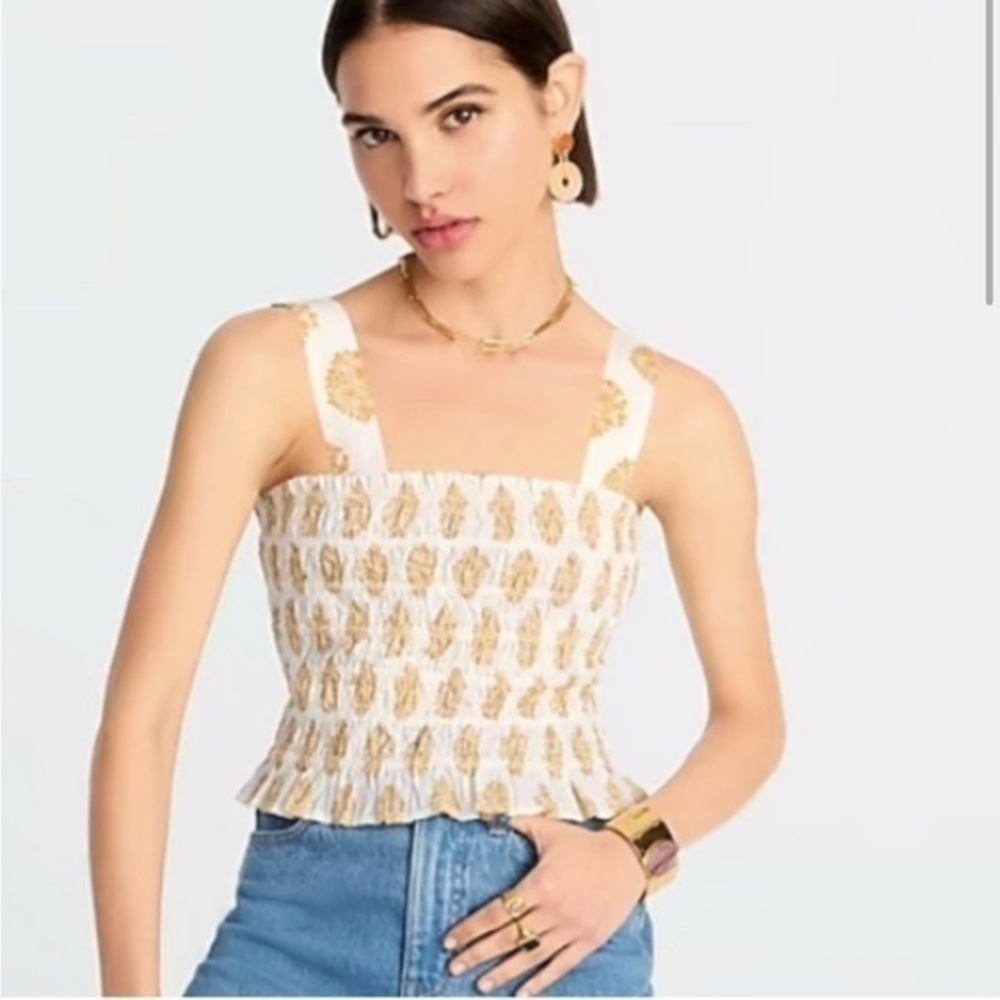 J. Crew White and Gold Patterned Crop Top
